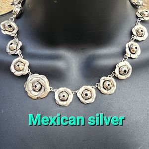 Vintage Mexican sterling silver Floral handmade  flower necklace